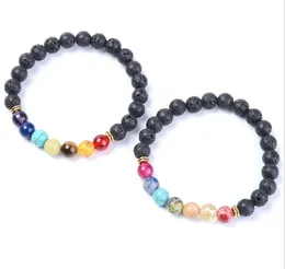 Volcanic Lava Stone Beaded Strands Natural Stones Aromatherapy Diffuser Bracelet Men Women Seven Chakra Yoga Jewelry