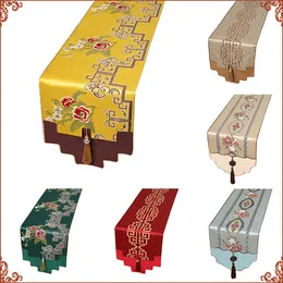 Clássico de Luxo Engrossar Corredor Da Tabela De Seda Chinês High End Festa de Jantar de Natal Decoração de Mesa Damasco Pano De Mesa Retângulo 250x33 cm