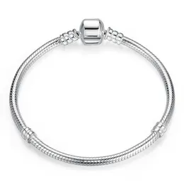 (I lager)Fabriksgrossist 925 Sterling Silver Armband 3mm Snake Chain Fit Pandora Charm Bead Bangle Armband Smycken Present för män kvinnor