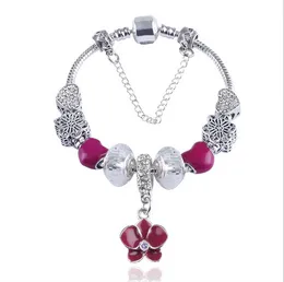 أزياء 925 الجنيه الفضي الفضي الأبيض Murano Glass Lampwork European Charm Beads Orchid Flower Dangle Fits Pandora Charm Bracelet
