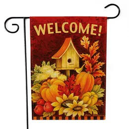 Herbst-Gartenflagge Mit Kürbis & Sonnenblumen – 30,5 X 45,7 Cm, Doppelseitig Bedruckt, Aus Wetterfester Jute