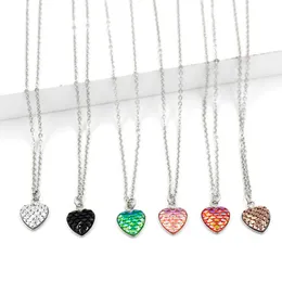 12 colors Love Heart Shape Mermaid Fish Scale Pendant 12mm Druzy Drusy Necklace Stainles Steel Women Jewelry