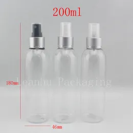 Kapacitet 200ml Transparent Rund Aluminium Collar Mist Spray Parfymflaska, 200cc Clear Cosmetic Water Pump Pet Container