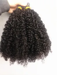 Brasilianska Human Virgin Remy Kinky Curly Pre-Bonded Hair Extensions Natral Svart Färg 1g / PC 100g En bunt