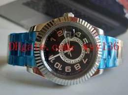 Topselling Luxury Mens Watch 42mm Vit Guld Sky Dweller Black Arabiska Armband 326939 GMT Rörelse Automatiska Mekaniska Mäns Klockor