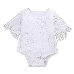 Lace White Hollow Bodysuit Newborn Baby Girls Ruffle Sleeve Clothes Bodysuit Jumpsuit Outfits