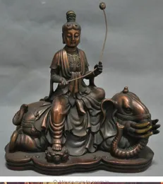 "Kina Kwan-Yin Guanyin Buddha Ride Elephant Bronze Statue