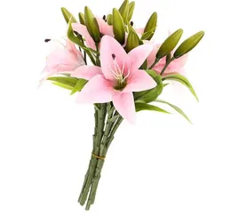 6pcs Real Touch Real Touch Lilies Artificial Flower Bouquets Home Wedding Bridal Decor Decorative Flowers 3 Heads P20