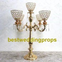 Ny Hot Sälj Bröllopskristallbord Centerpiece Crystal Chandelier Flower Stand Bankett Decoration Best0271