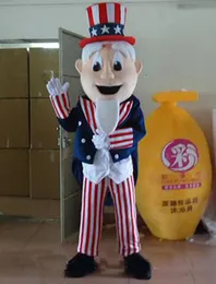2018 Högkvalitativ varmt slitage Lycklig Uncle Sam Mascot Kostym för vuxen med Star Spangled Dress