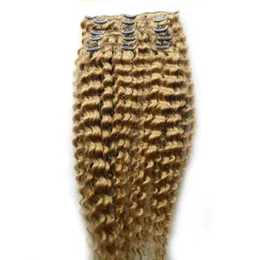 Clip in Human Hair Extensions Remy Brazylijski Kinky Cliply Clip Ins 8 Sztuk / Zestaw Klipsy 100% Remy Włosy 10-24 100 g / set