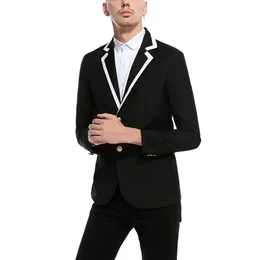 2018 män kostymer svartvit skakat lapel bröllop kostymer brudgum blazer skräddarsydd smal passform formell tuxedos bästa man prom aftonklänning