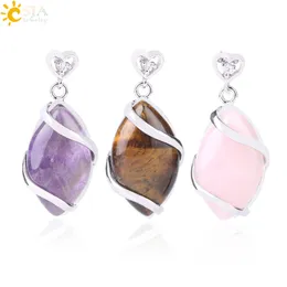 CSJA Women Trendy Jewelry Pendants for Necklace Choker Making Horse Eye Shaped Natural Gemstone Charms Pendant with Love Heart Buckle F562