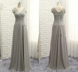 Graue lange Kleider für die Brautmutter, ärmelloses Spitzen-Chiffon-Cocktail-Partykleid, Hochzeitsgastkleid in Übergröße