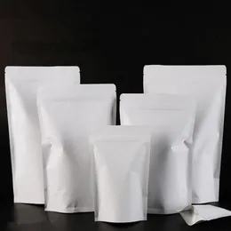 11x18cm White Stand Kraft Paper Aluminum Foil Laminating Zip Lock Food Packaging Bag Heat Sealing Package Baking Candy Tea Reclosable Pouch