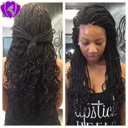 Long kinky twist braided lace front wigs glueless black/brown /blonde /bury wig with curly tips for african americans