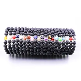 Billiga 20 Färger 8mm Naturlig Svart Lava Stone Beads Cross Armband DIY vulkan Rock Eterisk Oil Diffuser Armband för kvinnor män