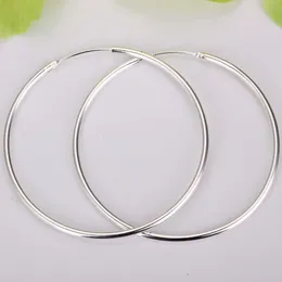 Partihandel 925 Sterling Silver Enkel Big Circle Örhängen! 925 Silver 50mm Round Hoop Örhängen Smycken, 925 Kvinnors Smycken