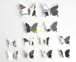 120SET/LOT FAST 12 st/set DIY Mirror 3D Butterfly Wall Stickers Home Decor Kids Gift Party Wedding Decor Home Decoration B5301