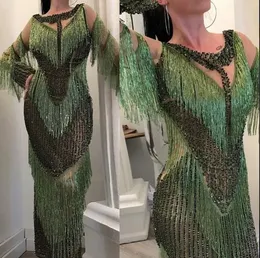 2018 Lyxig Yousef Aljasmi Prom Klänningar Bling Sequins Beaded Sweep Train Arabic Formal Dress Party Wear Tassel Plus Size Aftonklänningar