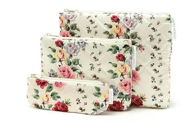 Hela försäljningen 50st MZ147 Retro Floral Storage Bag Cosmetic Bag Tre uppsättningar av speciell clearance