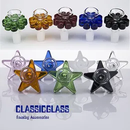 DHL Colored Glass Bowl Herb Holder With Flower Or Star styles 10mm 14mm 18mm Male Smoke Accessory For Glass Bong Water Pipe