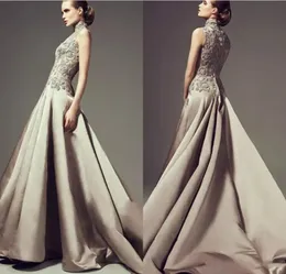 ASHI Studio 2020 Suknie wieczorowe Zroszony Koronki Aplikowane Długie Prom Suknie Długość podłogi Wysoka Neck Saudyjska Arabska Formalna Party Dress