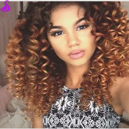 Ombre Brown Wig Short Afro Kinky Curly Syntetic Lace Front Wig Gluslös Värmebeständig Naturlig Hår Paryk för Svarta Kvinnor 180 Densitet