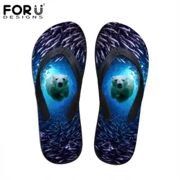 Forudesigns 2018 Summer Women Flip Flops 3D Blue Sea Animal