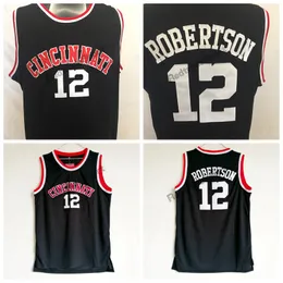 MI08 Mens Cincinnati Bearcats Оскар Робертсон Колледж Баскетбол Джерси Винтаж Джерси #12 Дом Черные сшитые рубашки S-XXL