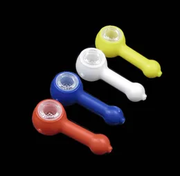 4 Zoll neue billige Kunststoff-Handrauchtabakpfeife mit Glasschüssel, Mini-tragbarer Löffel, Mischfarbe