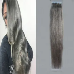 Silver Gray hair extensions tape in human hair extensions 12" 14" 16" 18" 20" 22" 24" 26" 100g 40pcs/Set 7a grey tape hair extensions