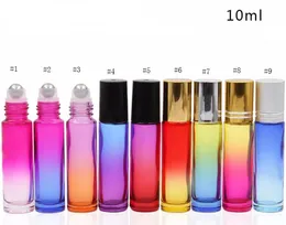 9 Colors Thick Glass Roll On Bottle 10ml Colorful Essential Oil Roller Bottles with Stainless Steel Ball Empty Perfume Bottle SN489