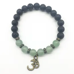 SN1311 Trendy Men`s Green Aventurine Bracelet Natural Lava Stone Bracelet Balance Ohm Charm Bracelet Jewelry Wholesale