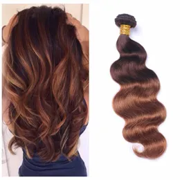 Ombre Peruvian Dark Brown Human Hair Extensions Partihandel 3/4 Bundlar Två Tone 4/30 # Body Wave Virgin Hair Weave Wefts erbjudanden