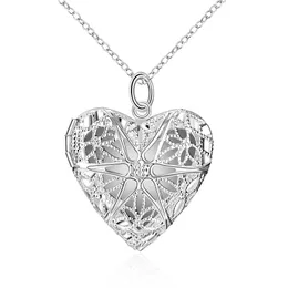 Top quality plated 925 sterling silver heart photo frame necklac women jewelry Glamour vintage style hot