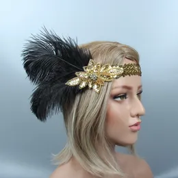 1920s Great Gatsby Black Bridal Headband feather Beauty Girl Peacock Feather Wedding Queen Headband Prom Princess Birthday Party275W