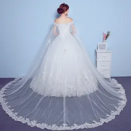 Off the Shoulder Ball Gowns Lace Corset Wedding Dresses Empire Midja pärlor WATTEAU Train Lace-Up Back Bridal Wedding Dress312a