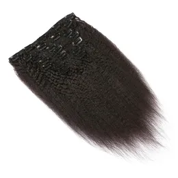 ブラジルのバージンヘアキンキーストレートクリップ人間の髪の毛8個と120g /セット自然の黒粗焼き