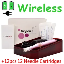 DR 펜 DERMAPEN M7-W AUTO MICRISEEDLE 시스템 안티 에이징 가변 바늘 길이 0.25mm-2.5mm + 12pcs 12 니들 카트리지