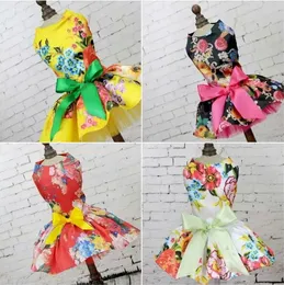 Dog Dress Pets Dogs Puppy Cats Princess Bowknot Floral Dress Pets Costume 2018 Free shipping