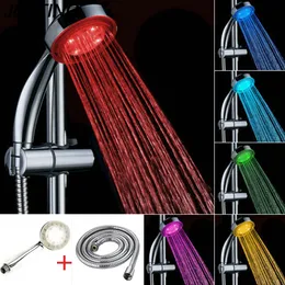 Regulowany oszczędzanie wody Kolorowe LED Głowica prysznicowa Wodospad ABS Plastikowy Okrągły Pojedynczy Głowica prysznicowa Łyżka + 1,5m Wąż