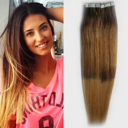 Taśma wątkowe skóry w ludzkich rozszerzeniach włosów T6 / 27 Ombre Color 2.5g na sztukę 40 sztuk taśma w ludzkich włosach 100% Remy Seamless Tape Hair