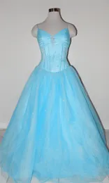 2019 Nowa Blue Puffy Ball Suknia Quinceanera Suknie Kryształy przez 15 lat Sweet 16 Plus Size Pageant Prom Party Gown QC1062