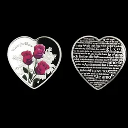 10 PCS Non Magnetic 2019 Forever Love Heart Shaped Rose Lover Gift Badge Silver Plated 40 MM Souvenir Commemorative Decoration Coin Bästa kvalitet