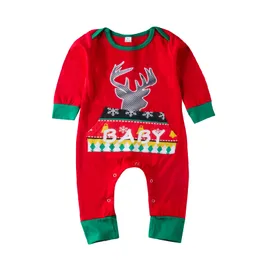 Natale neonato neonate ragazzi renna geometrica pigiama vestiti manica lunga rosso verde tuta pagliaccetto natale carino abbigliamento bambino 0-24 m