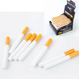 DHL free Cigarette Shape Smoking Pipes Ceramic Cigarette Hitter Pipe Yellow Filter Color100pcs box 78mm 55mm One Hitter Bat Metal Smoking