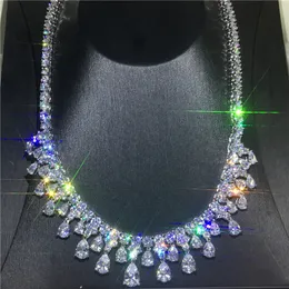 Vecalon Fantastisk vattendroppe Halsband Fullständig diamanter CZ Vitguldfyllt Party Halsband för kvinnor Brudbröllops Tillbehör Smycken
