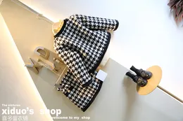 Autumn Arrival Girls Fashion Houndstooth 2 Pieces Suit Coatskirt Kids Tweed Sets Girls Clothes baby clothes