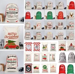 36 colors Christmas Bags Large Organic Heavy Canvas Bag Santa Sack Drawstring BagWith Reindeers Santaa Claus Sacka Bagsfor kid